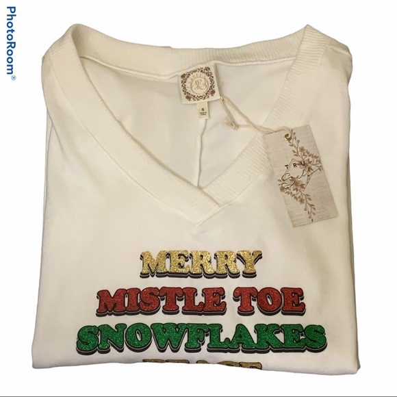 TrueSelf Sweater Holiday Christmas Glitter V-Neck - Picture 14 of 14